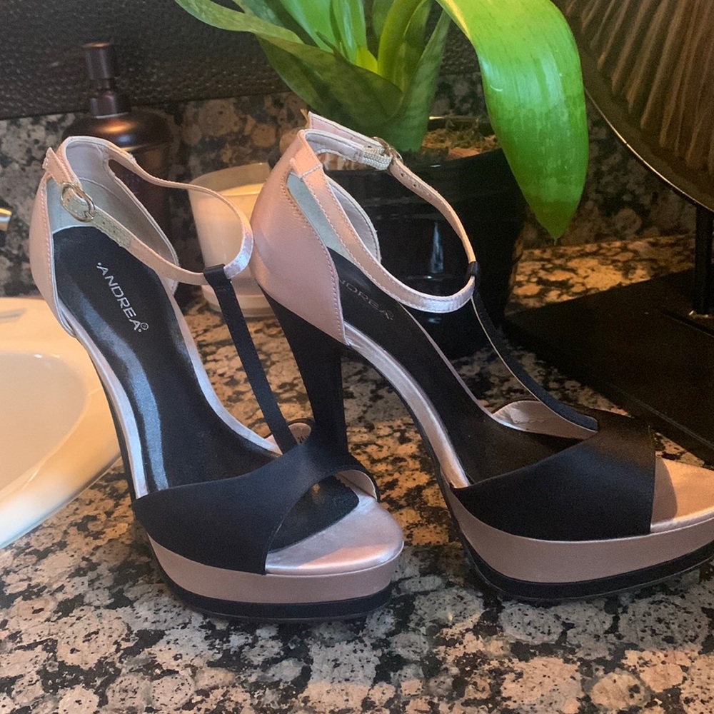 Andrea high heels size 6 old pink & black - Picture 1 of 10